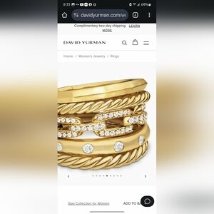 David Yurman Elegant Gold and Diamond Ring Size 7